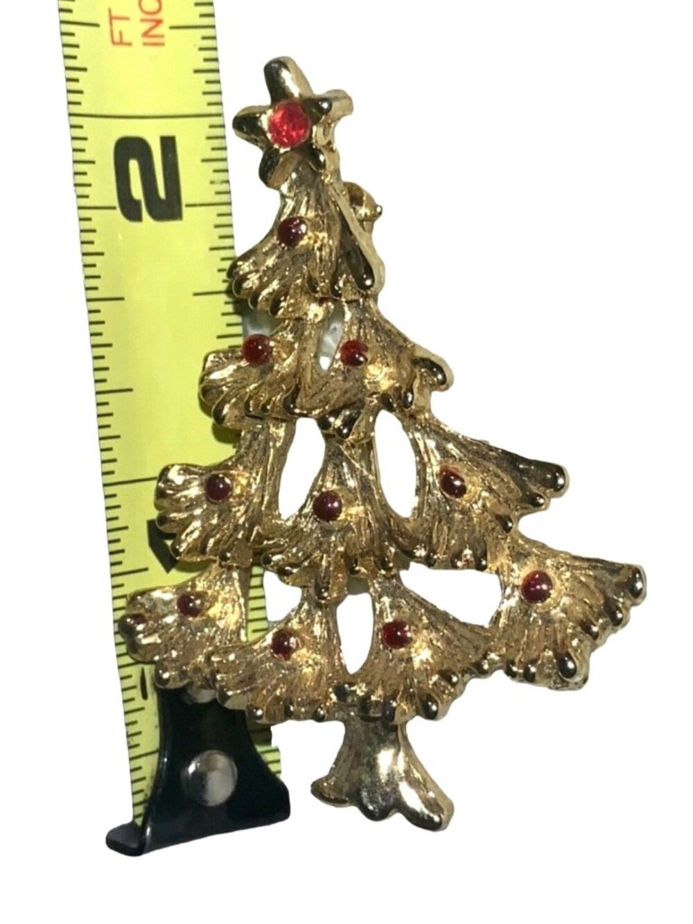 Gold Tone Christmas Tree with Red Decorations Pin Brooch Christmas Jewelry - Picture 10 of 12